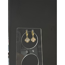 925 Ayar Gümüş 12 Mm Yonca Sallantılı Halka Küpe Altın
