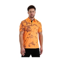 Gölge Desenli Spor Polo Yaka Erkek Kısa Kol Tişört Oranj
