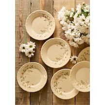 Bella Maison Daisy Porselen 6'lı Pasta Tabağı Krem 20 Cm Krem
