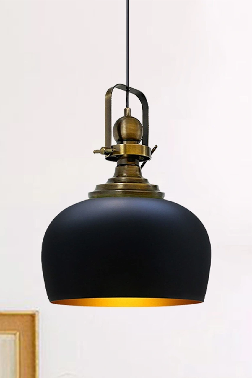 Siyah Renk Eskitme Başlıklı Tekli Avize Salon Masaüstü Mutfak Cafe Tekli Sarkıt Lamba Vintage Siyah