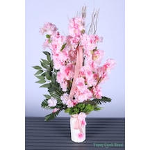 Yapay Çiçek Sitesi Led Hediyeli Yapay Bahar Dalı Tanzimi 80 Cm Pembe Pembe