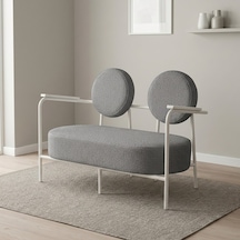 Venüs İkili Koltuk Soft Kumaş Ofis Bekleme Koltuğu Beyaz Metal İskeletli - Açık Gri