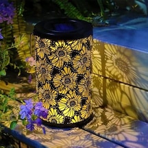 Forlfe 10w Solar Bahçe Lambası, Güneş Enerjili Dekoratif Bahçe Aydınlatma, Su Geçirmez, 3200k Günışığı, 200 Lm, 1200 Mah, Balkon Teras Çim Yol Peyzaj Armatürü 200x120 Mm Metal Çiçek Desenli Açık Lacivert