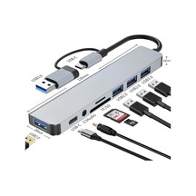 Mt96 Otg Kablolu Çoklayıcı Type-c Usb Girişli 8in1 Adaptör Hub Çoğaltıcı Kart Okuyucu Aux
