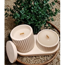Bernami Vazo Pinterest Dekoratif Tabakta 2'li Set, Kokulu Ahşap Fitilli Kapaklı Ve Kapaksız Mum Diğer