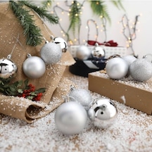 Yenigeldi 12 Adet Gümüş 6 Cm Yılbaşı Topu, Adet Noel Topu, Çam Ağacı Topu, Süs Topu
