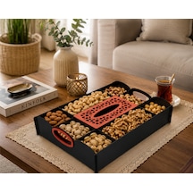 45x33 Cm Ahşap Kuruyemiş Sunum Tepsisi Ve Peçetelik Lazer Kesim Mdf Servis Tepsisi Siyah