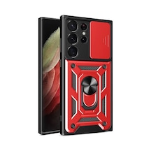 Samsung Galaxy S23 Ultra Uyumlu Kılıf Pars Lens Yüzüklü Silikon - Kırmızı