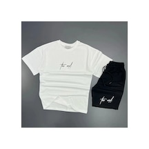 Tarzsokak Modarich The End Beyaz T-shirt Siyah Penye Şort - Şort Tişört Alt Üst Takım Baskılı Oversize