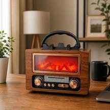 Buffer Şömine Görünümlü Bluetooth Hoparlör, Nostaljik Radyo Ve Kablosuz Müzik Çalar