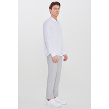 Erkek Grı Slim Fit Dar Kesim Beli Bağlamalı Yan Cep Armürlü Casual Pantolon Gri