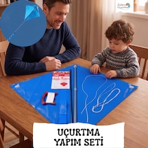 Uçurtma Yapım Seti / Naylon Elmas / Plastik Çıtalı / Mavi