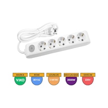 Viko Multi-let 5'li Anahtarlı Topraklı Çocuk Korumalı Grup Priz 3 Metre Beyaz - 90117503
