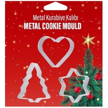 Bayev Metal Yılbaşı Özel 3 Parça Kurabiye Kalıbı Çam Ağacı Yıldız Kalp Merry Christmas