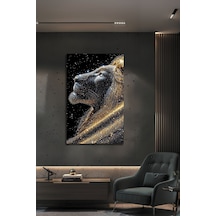 Altın Parıltılı Aslan Modern Parlak Cam Tablo Lüks 4mm Temperli Hayvan Figürlü Dekoratif Duvar Tablosu, Salon, Ofis Ve Çalışma Alanı Dekoru,