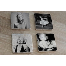 Siyah Beyaz Marilyn Monroe Fotoğrafları Doğal Taş Bardak Altlığı 4'lü Set - Natural Stone Coasters-174207 Beyaz - Siyah