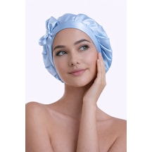 Silkwormlife %100 Saf Ipek, Uzun Bağcıklı Lüks Gece Bakim Bonesi Bebe Mavisi
