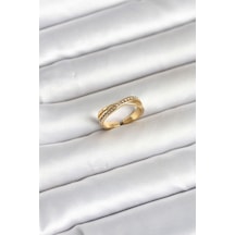 316l Çelik Gold Renk Zirkon Taşlı Kadın Yüzük - Tj-byk4180 Renkli