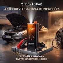 Lbk Akü Takviye Cihazı Ve Lastik Şişirme Pompası Powerbank Özellikli, Dijital Ekranlı Sos Fenerli Taşınabilir Kompresör