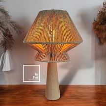 Zolie Masif Ahşap Halat Örme Abajur, Otantik Masa Lambası, Naturel Dekoratif Ev İş Hediyesi Naturel