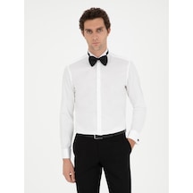 Cacharel Beyaz Slim Fit Pamuk Karışımlı Manşetli Smokin Gömlek