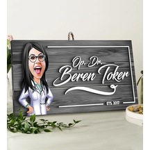 Bk Gift Kişiye Özel Doktor Karikatürlü Gri Dekoratif Ahşap Tabela (552181199)