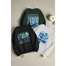 Uyguntarz Çok Renkli En Sevilen Vangogh Serisi Baskılı Sweatshirt 3'lü Fırsat Paketi