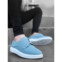 BA0003 Bağcıklı Klasik Spor Keten Turkuaz Yüksek Taban Casual Erkek Ayakkabı Siyah