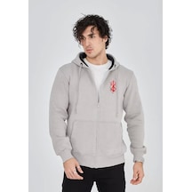 Unisex Baskılı Tam Fermuarlı Kapşonlu Sweatshirt - Boyalı Gri Boyalı Gri