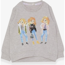 Breeze Kız Çocuk Sweatshirt Pullu Kız Baskılı 3-8 Yaş, Bej Melanj-bej Melanj Bej Melanj