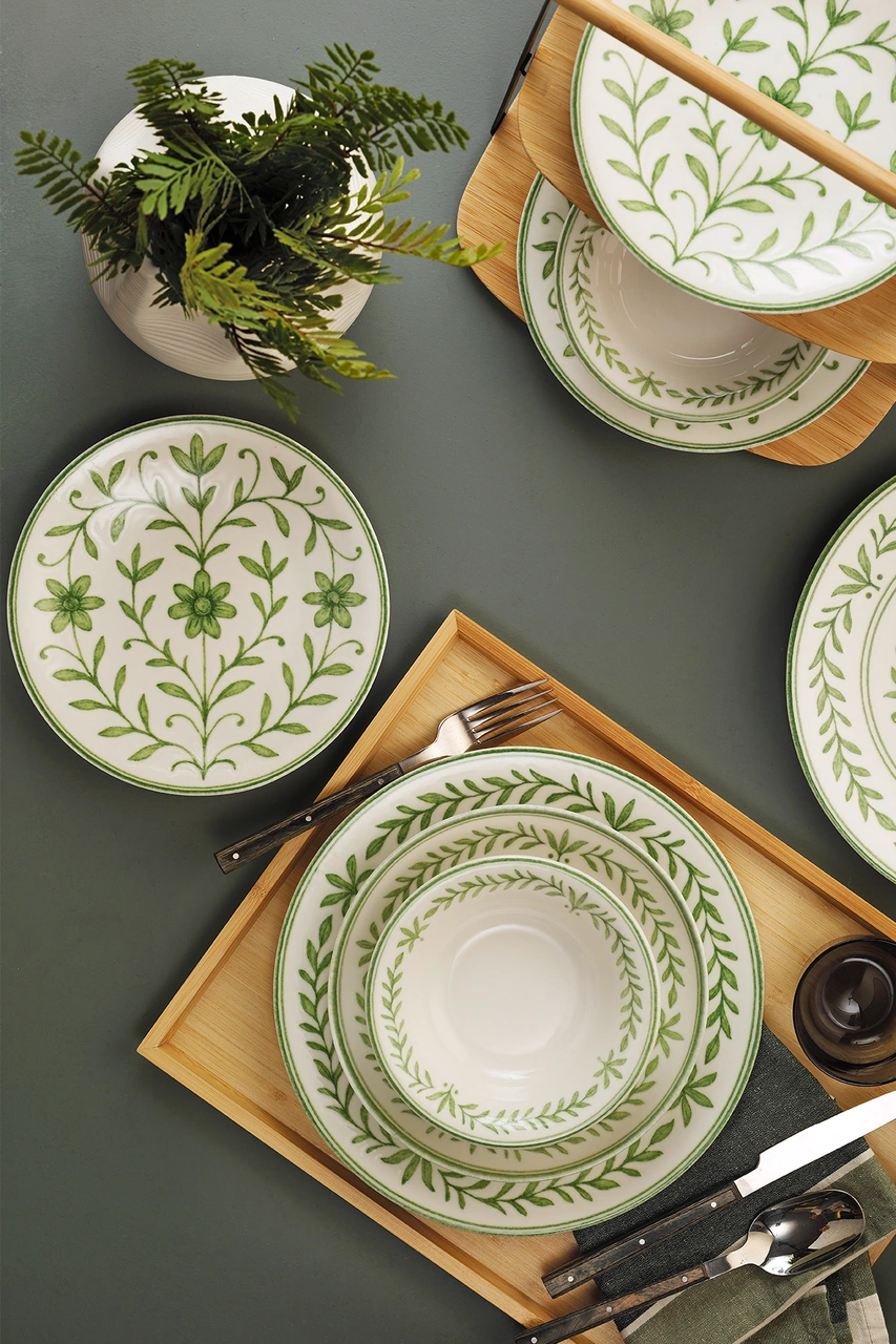 Kütahya Porselen Flora 24 Parça 6 Kişilik Yemek Takımı Beyaz