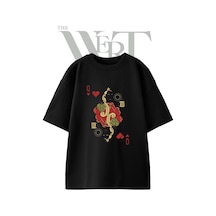Thewert Kralice Bira Tasarım Baskılı Ünisex Siyah Oversize T-shirt