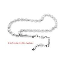 Tesbihname Kalem İşçilikli Lale Püsküllü Küre Kesim Gümüş Renk Alpaka Tesbih