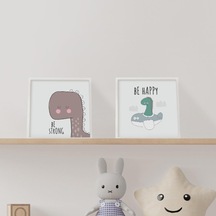 Bebek Odasına Özel Minimal Dinozor Tasarımlı Çerçeve 20 X 20 Cm