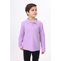 Toontoy Kids Toontoy Unisex Polo Yaka Düğmeli Uzun Kollu Tişört Lila