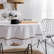 Dnc Home Tekstil Premium Keten Beyaz Fırfırlı Özel Seri Masa Örtüsü Beyaz