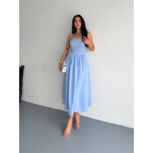 Straplez Pileli Elbise - Açık Mavi Açık Mavi