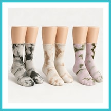 Bezos Unisex Batik Desenli Çorap 3'lü Set Pamuklu Uzun Soket Dikişsiz Nefes Alan Günlük Spor Konfor Çorabı Dfnbez Çok  Renkli
