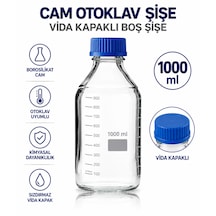 Cam Otoklav Şişe 1000 Ml - Vida Kapaklı Boş Şişe