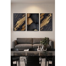 Siyah Ahşap Çerçeveli Siyah Altın Soyut Mermer Desenli Modern Lüks Duvar Tablosu Dekoratif Sanat Kabartma Görünümlüdür Siyah