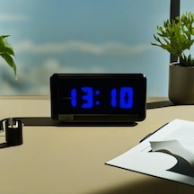 Dijital Led Duvar Ve Masa Saati Ve Derece - Mavi Kasa Ölçüleri: 7x17 Cm