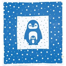 Organik Triko Bebek Örtüsü, Penguen 80x90 , Mavi