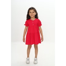 Toontoy Kids Toontoy Kız Çocuk Önü Düğmeli Fırfırlı Elbise Fuşya