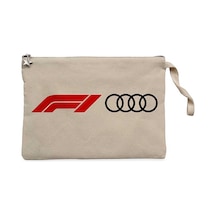 F1 Audi Logo Krem Clutch Astarlı Cüzdan / El Çantası Krem