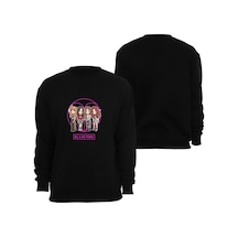 Kpop Blackpink Black Pink Baskılı Bisiklet Yaka Sweatshirt Siyah