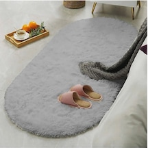 Raschel Carpet Oval Kesme Yolluk Kaymaz Taban Kalın Yumuşak Peluş Halı Özel Taban Açık Gri Açık Gri