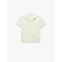 Koton Devrik Yaka Cepli Kısa Kollu Keten Oversize Gömlek Bej 6skb60168tw Ekru