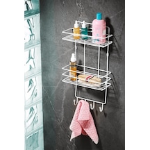 Sas Haus 2 Katlı Beyaz Kancalı Banyo Duş Rafı, Şampuanlık, Lif/kese Askılı, Paslanmaz Metal, Banyo Düzenleyici - Tş-02 Beyaz