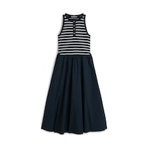 Tommy Hilfiger Gold Button Poplın Mıx Dress Kadın Mavi Elbise - Ww0ww49628