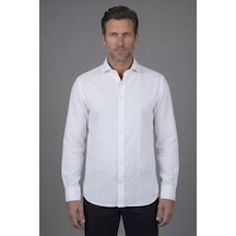 Bisse Regular Fit Alt Birit Yaka Pamuk Keten Beyaz Erkek Gömlek Gmktna122009 D01